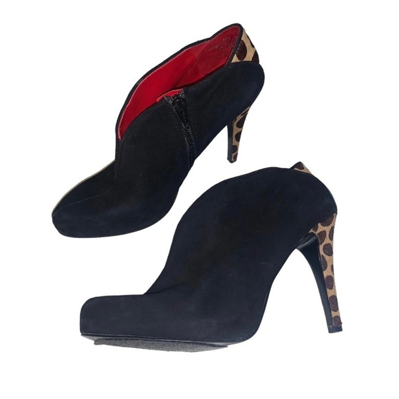 Nine West Heeled Booties Women's Size 6.5 US Suede‎ Leopard Print  Black Red - Picture 1 of 7